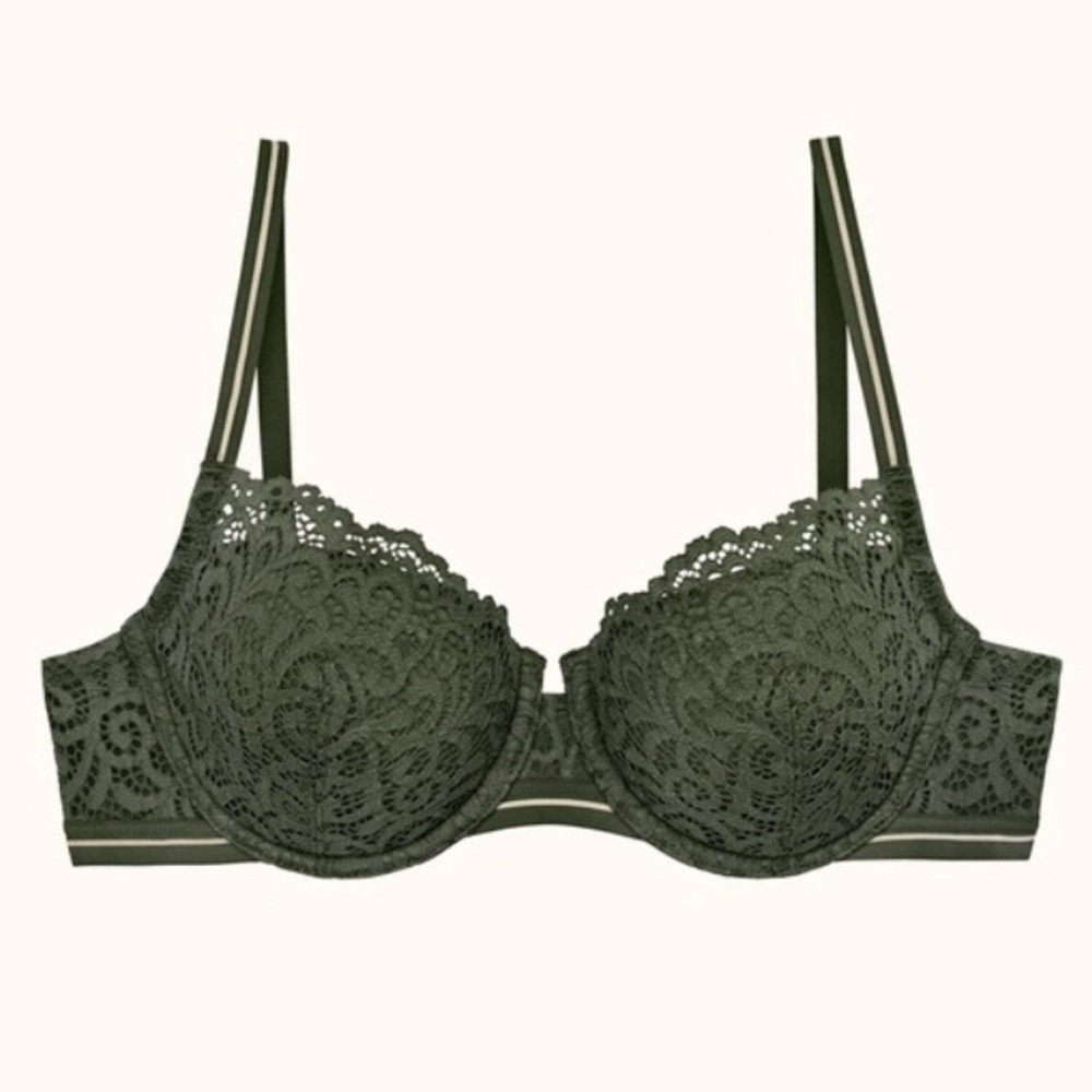 ThirdLove Bra Womens 32DD Artisan Lace Balconette Bra Olive Green Underwire